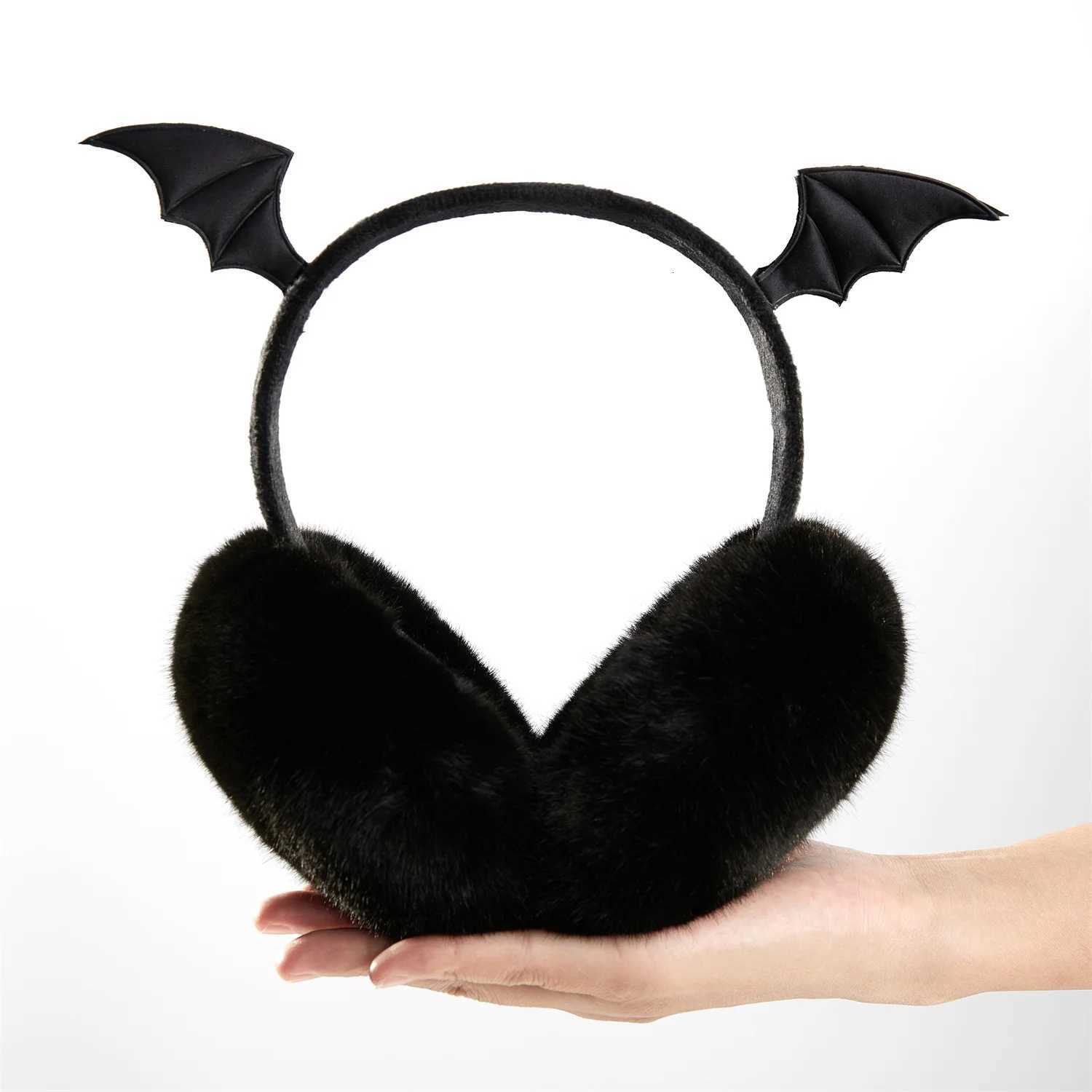2024 Halloween Earmuffs Fashion luxurious Funny Bat Wings Black Ear Muffs High quality hypoallergenic imitation rabbit fur W251110