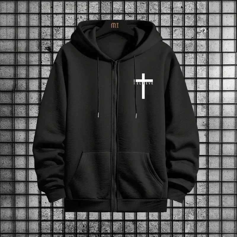 Autumn Winter Fashion Cross of Christ Mens Hip Hop Tracksuit Set 2025 New 2 Piece Outfit Zipper Hoodie Joggers Urban Streetwear W251110