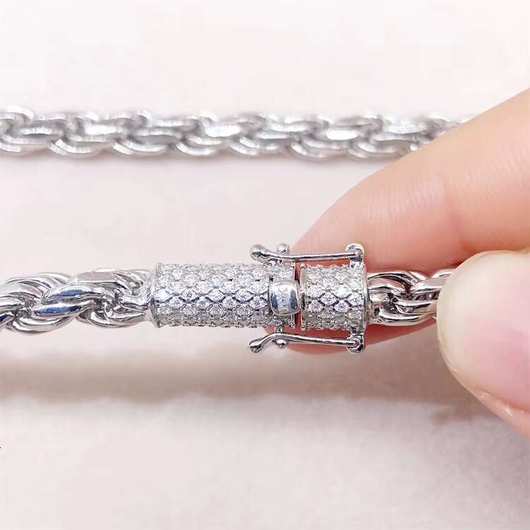 Hip Hop Necklace 6mm Width 925 Sterling Rope Chain VVS Moissanite Diamond Rope Chain Necklace
