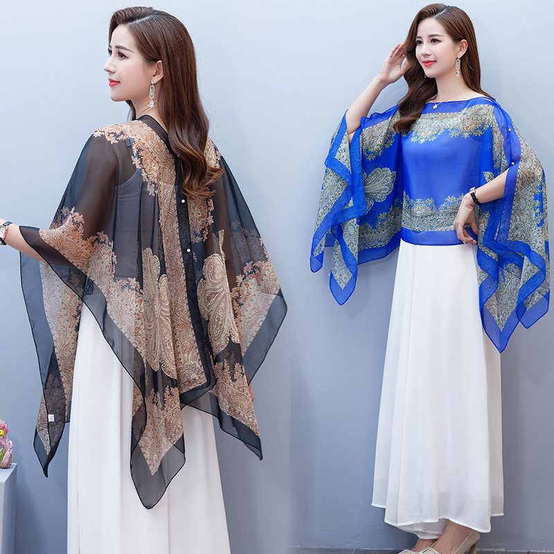 Women's Summer Cashew Flower Yarn Chiffon Scarf - Neck Protection Shawl with Silk Material