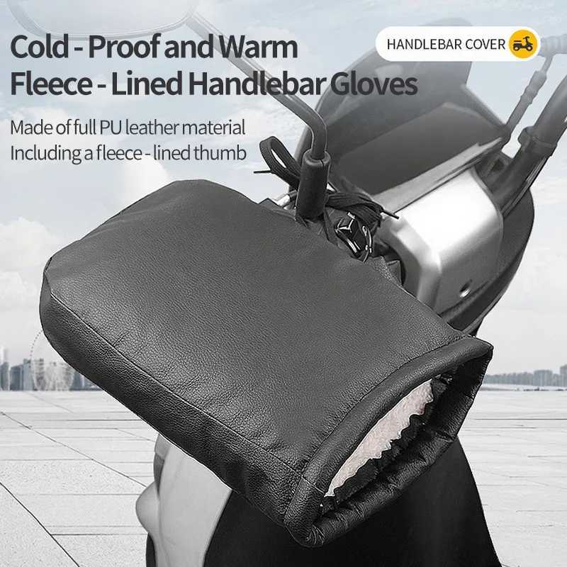 Winter Motorcycle Handlebar Gloves-Warm Thickened Handle Covers Rainproof Windproof Moto PU Leather Hand Protective Gloves S25118