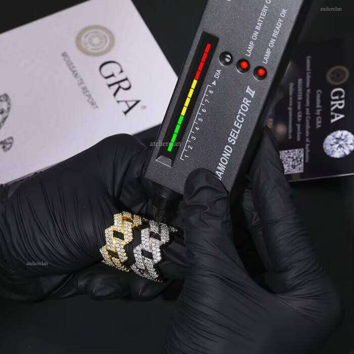 Wholesale Factory Price Stock Jewelry 925 Silver Iced Out 2 Row Diamond Cuban Silicon Stone Hip Hop Ring