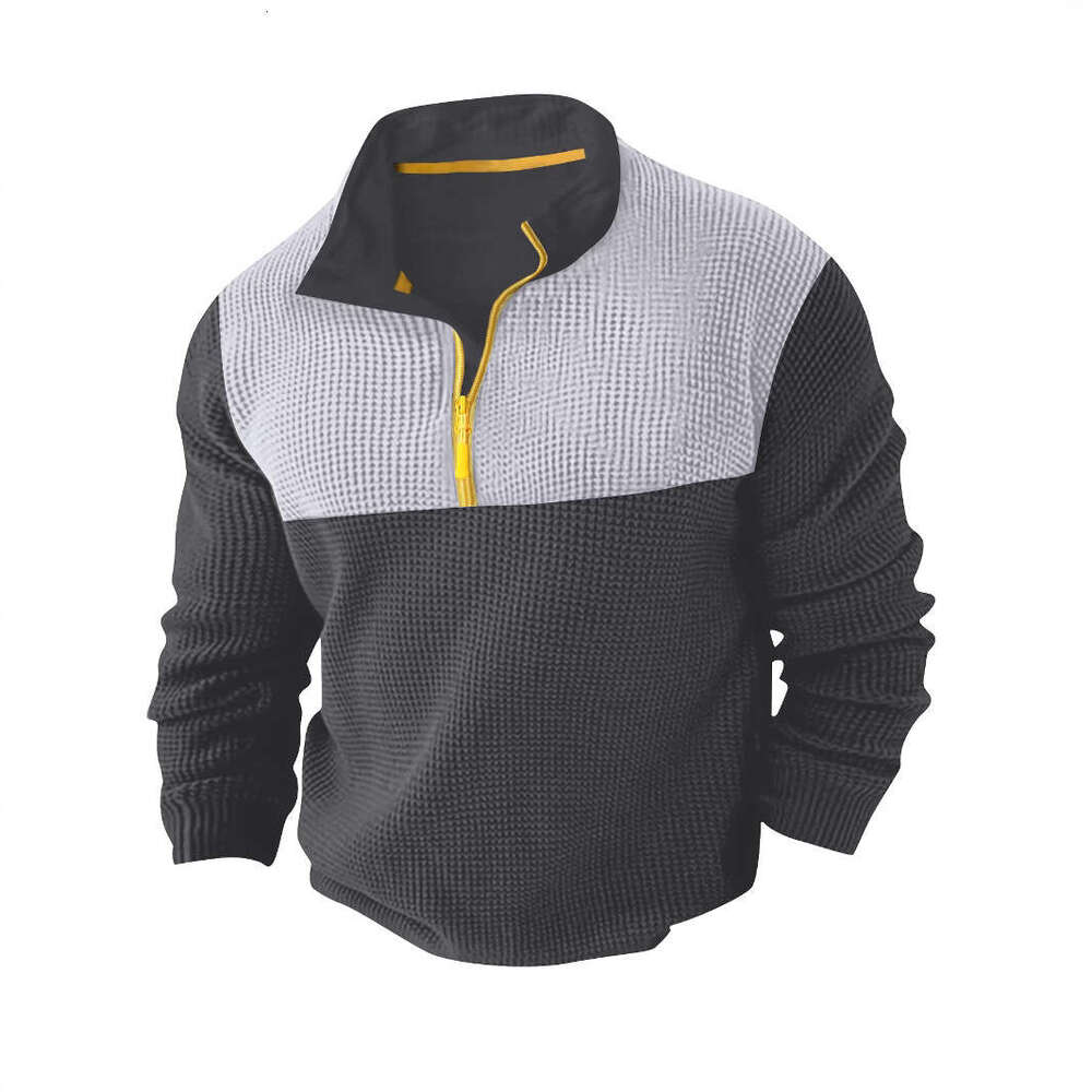Cross-Border Spring and Autumn New Men's T-Shirt Sweatshirt Casual Sports Color Block Long Sleeve High Neck Half-Zip Top