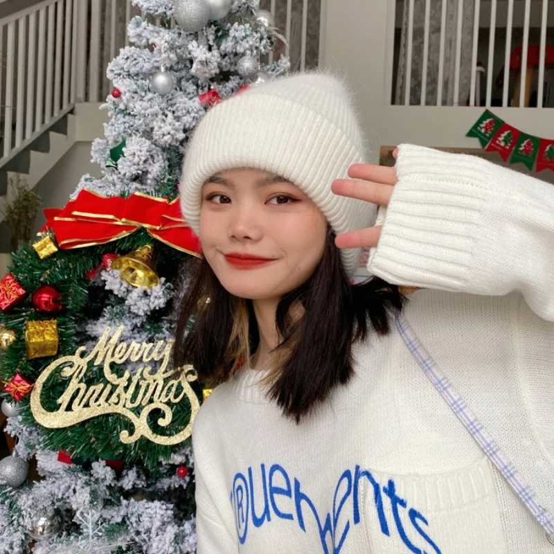 Rabbit Fur Knitted Beanie Hat Winter Warm Soft Fleece Lined Outdoor Activities Daily Streetwear Women Unisex Fashion WinterXJ251110