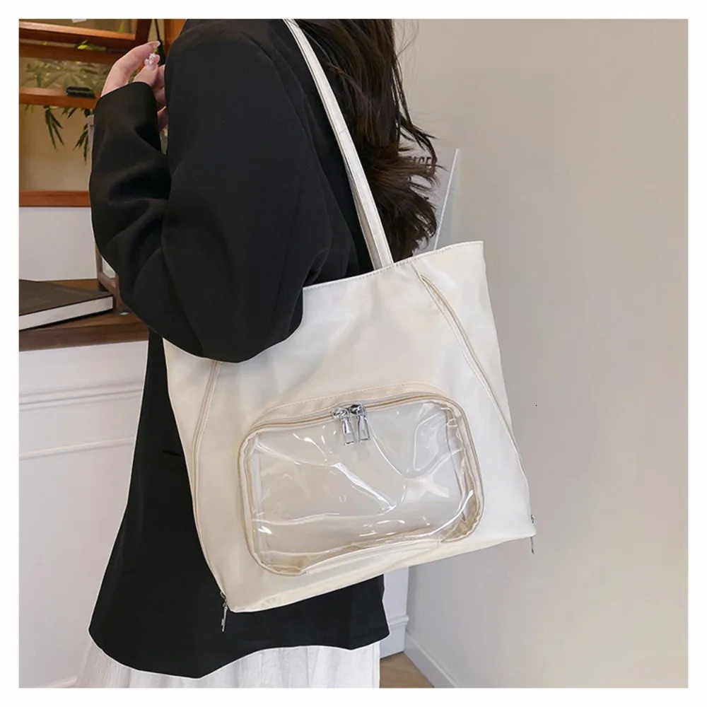 Fashion PU leather Ita bag large capacity cartoon handbag womens transparent shoulder Japanese teenage girl 250401
