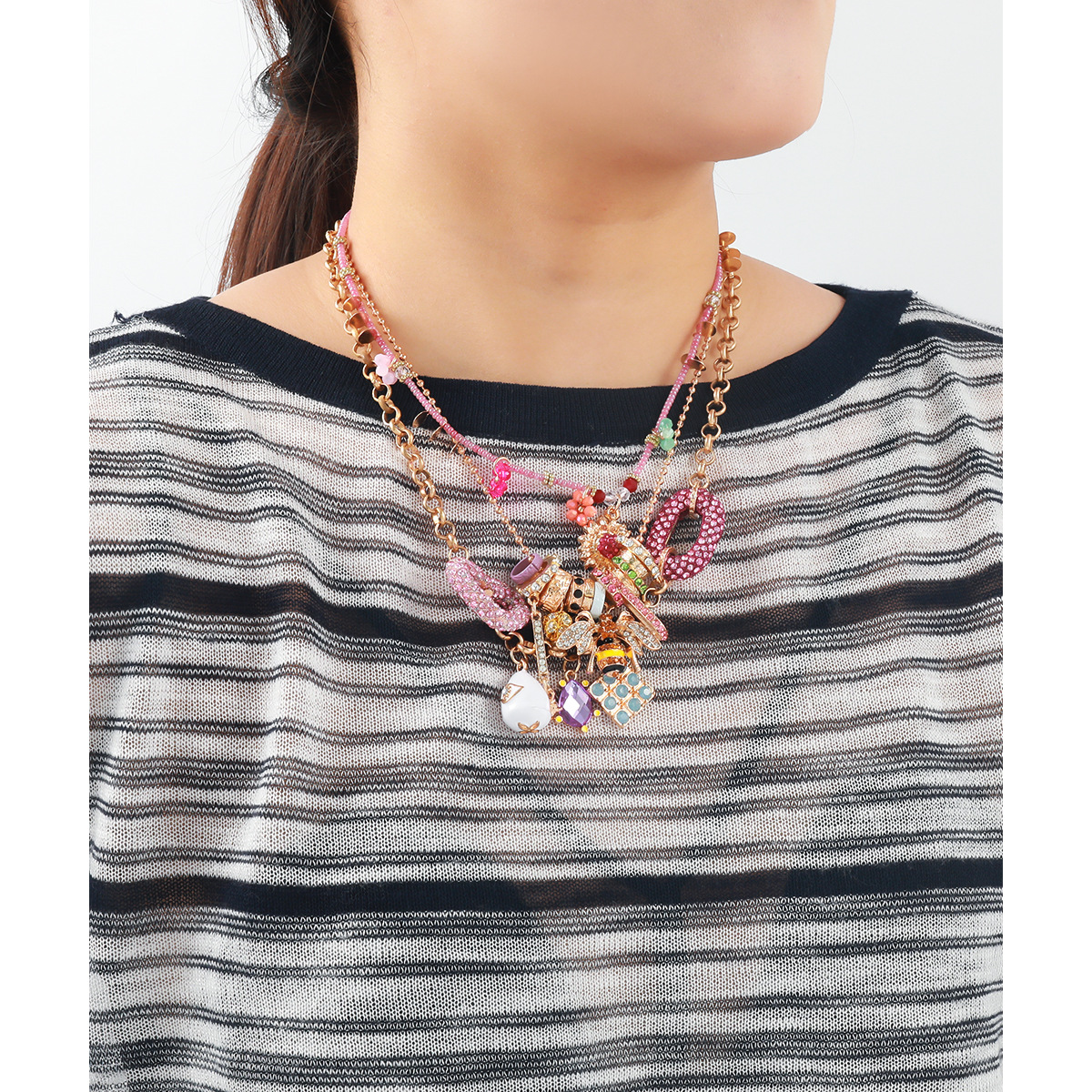 3 Piece Set Of Water Droplet Shaped Heart Shaped Necklace Multi Layer Geometric Necklace Autumn Style Diamond Inlaid Animal Pendant Collarbone Chain