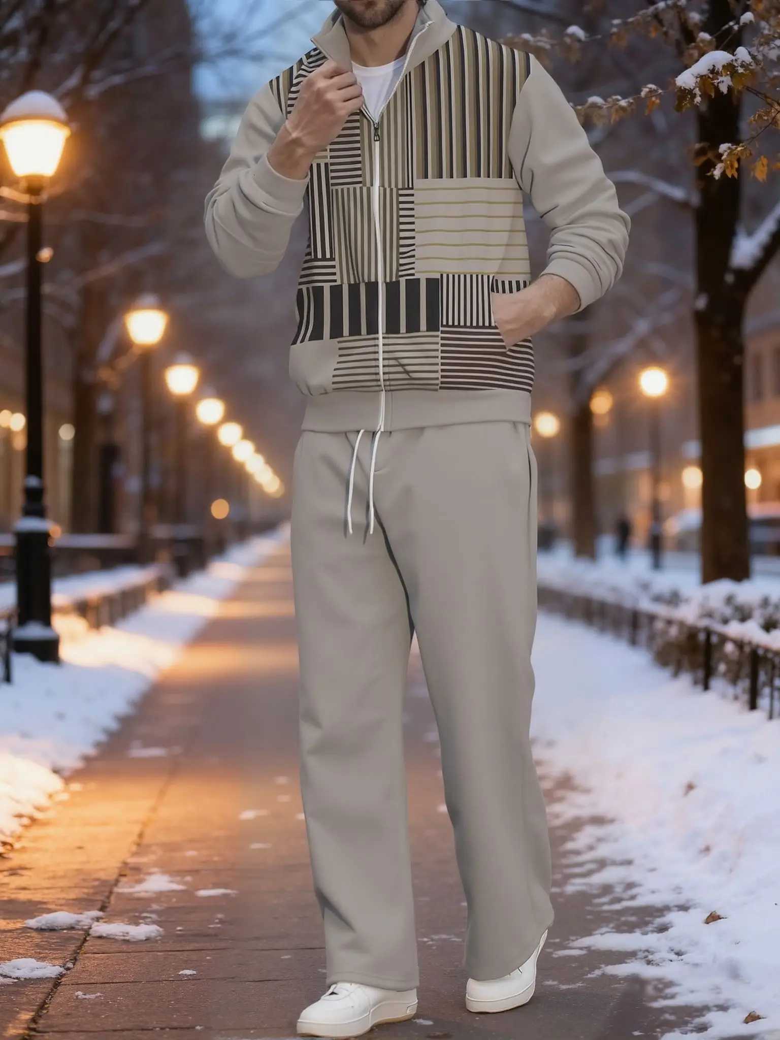 Mens Autumn 2025 Sportswear Set Stand/Flip Collar TwoWay Wear Sweatshirt Jacket with Matching Long Pants Comfortable Two W251110