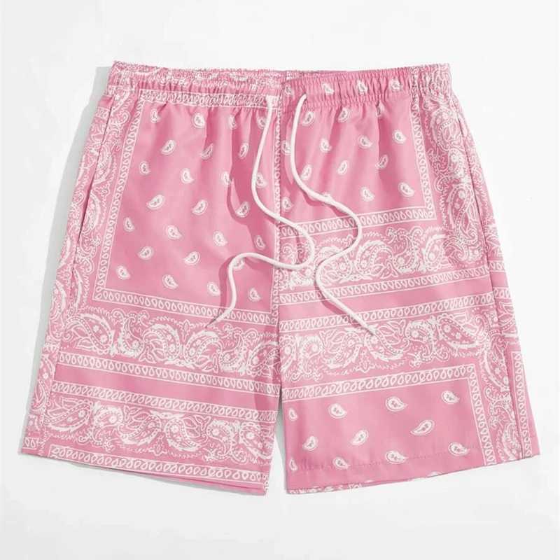 Classic Perris Pattern Beach Shorts for Men Retro Printed Drawstring Board Shorts Beach Casual Fashion Hawaiian Swimmers X2504101