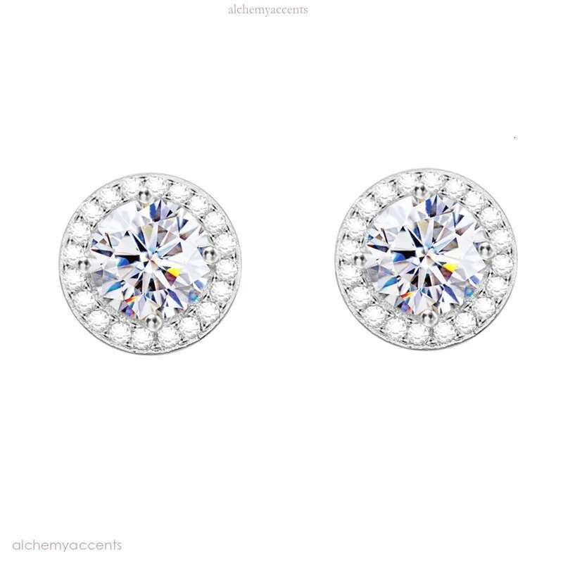 New Fashion Sterg Sier Gold Plated Bg Moissanite Round Studs Earrings for Men Women Jewelry Nice Gift