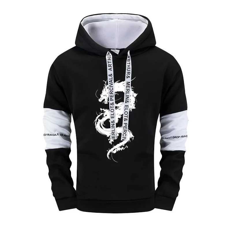 2025 New Arrival Mens Tracksuit 2 Piece Set Chinese Dragon Print Hoodie Sweatpants Fall Winter Daily Casual Sporty Jogging Suit W251110