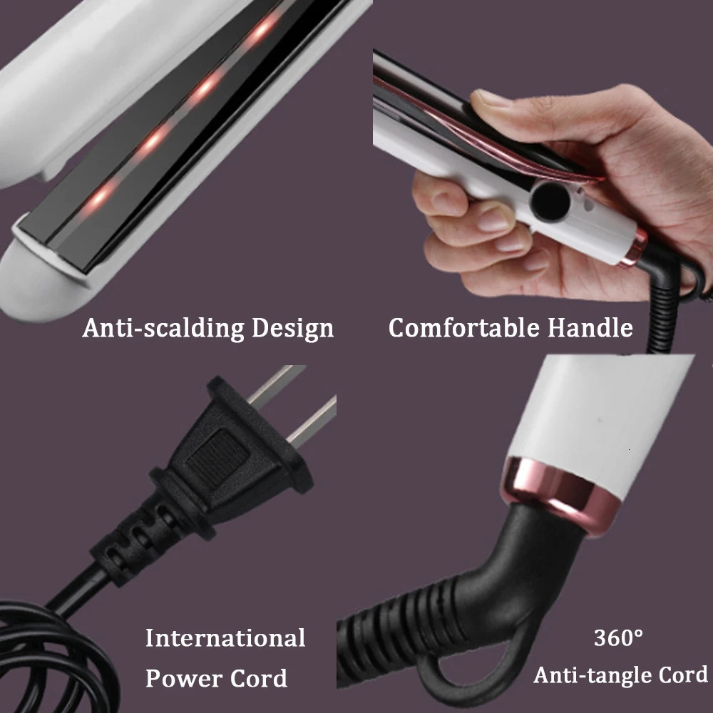 Flat Iron Hair Straightener and Curler 2 in 1 With AntiScalding Technology 30S Heat Up Ceramic Floating Plates For All Hair Type 251107