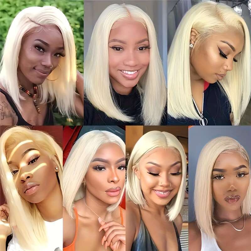 613 Blonde Short Bob Human 13X4 HD Lace Front 10A Brazilian Straight 180% Density Pre-Plucked Natural Hairline With - Unisex Wigs For Women & Men, All