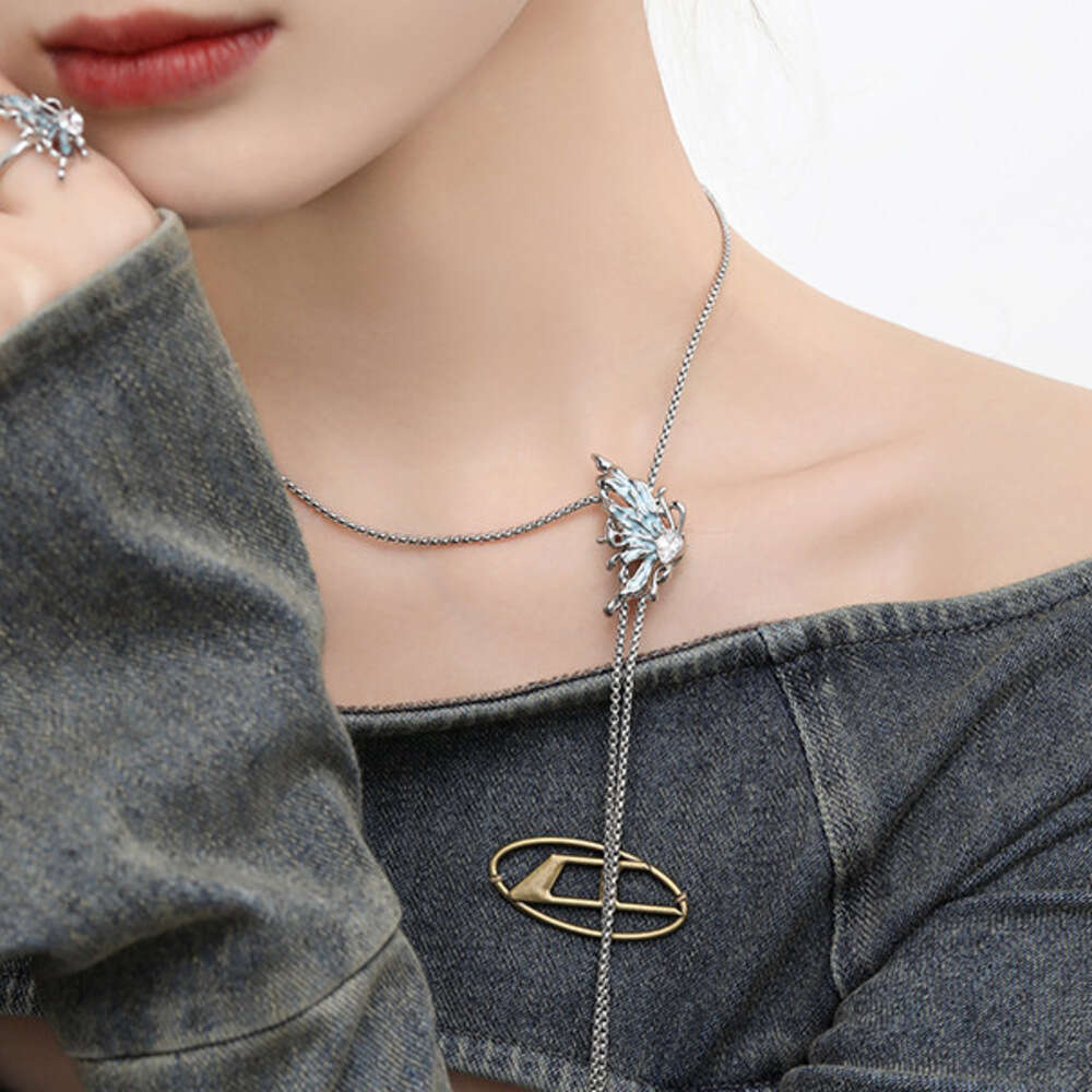 DHcollections INS Ice Blue Butterfly Accessory Autumn Winter Fashion Sweater Chain Long High-end New Cool Style Necklace