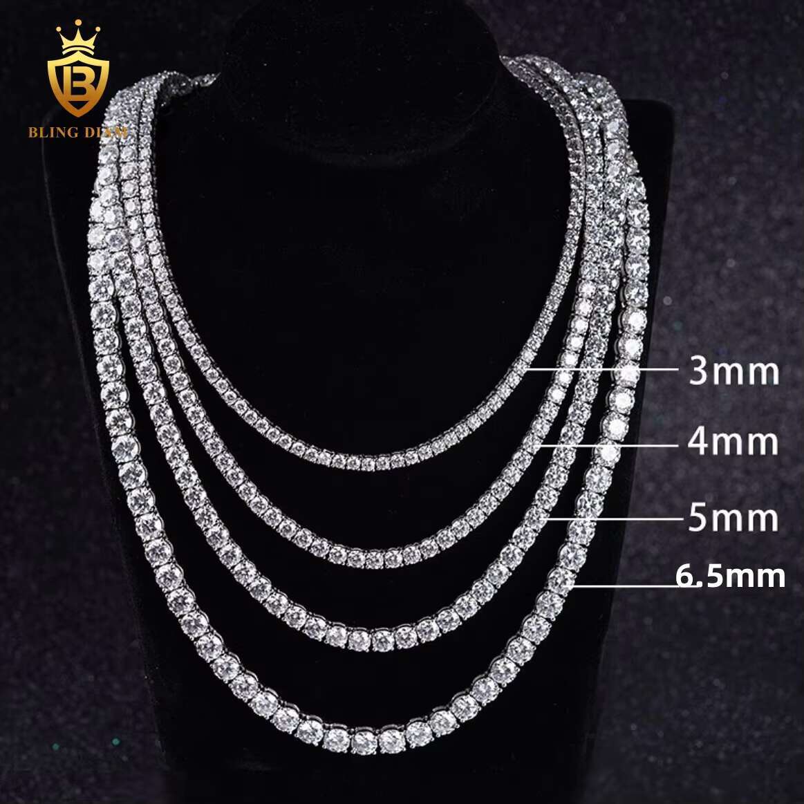 Pass Diamond Tester 925 Sterling Silver VVS Moissanite Diamond Tennis Necklace 2mm-6.5mm Hip Hop Tennis Chain High Quality