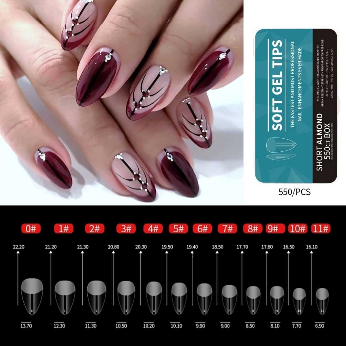 550Pcs frosted soft gel full cover nail tip size gel nail extension false nail artificial nail with nail salon shell W250410