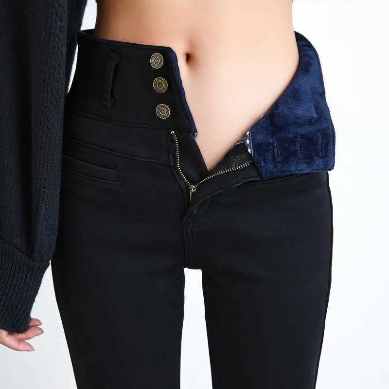 New High Waist Velvet Thick Jeans Female Winter Skinny Stretch Warm Jeans Pants Mom Black Denim Trousers With Fleece Pants P125 C251110