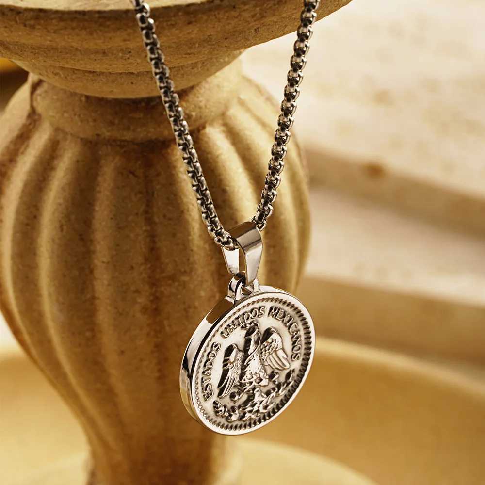18K Gold Plated Men Coin Jewelry Mexican Coin Centenario Mexicano Moneda 50 Pesos Pendant Necklace Z250410