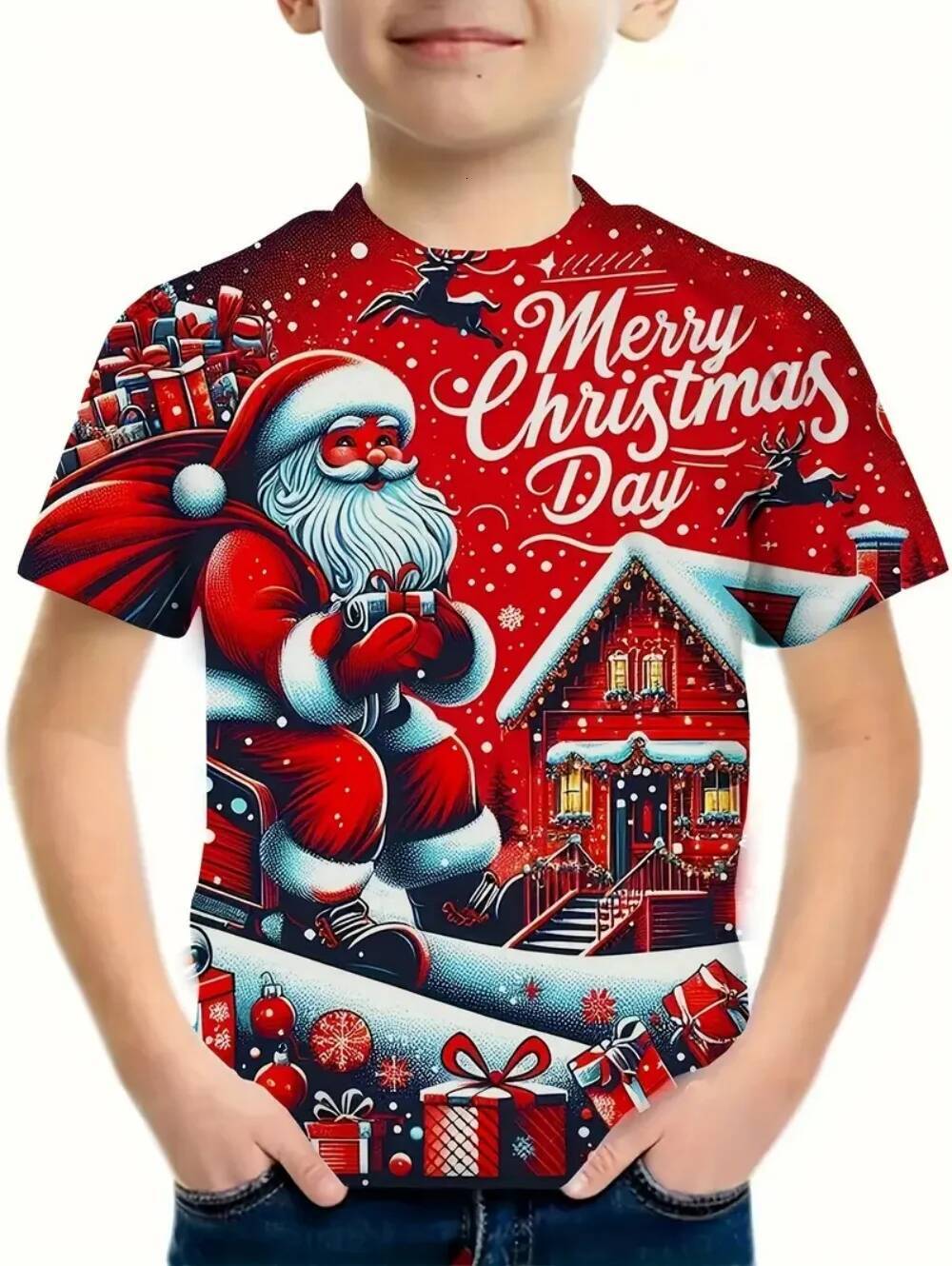 Christmas Christmas Children's Clothing Santa Claus 3D Print T-Shirts for Boys Short Sleeve Child T-Shirt Christmas Casual Girls Summer Clothes T