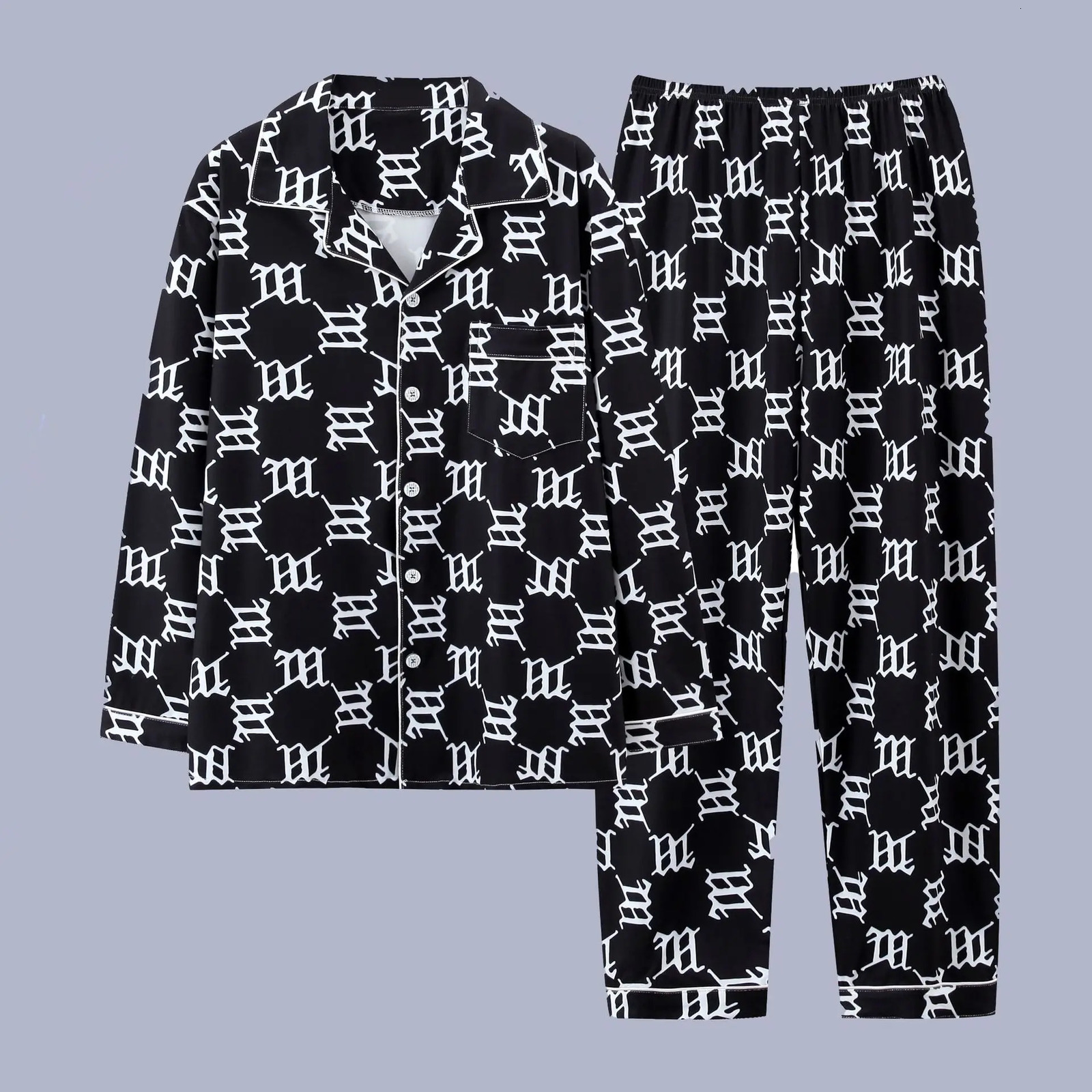 Spring and Autumn Mens Pajama Set Mens Long Sleeve Pajama Summer Mens Wear Plus Size Mens Wear Set 250410
