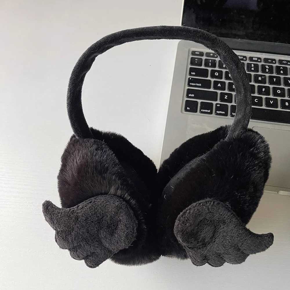 Harajuku Y2k White Angel Wings Plush Earmuffs Winter Warm For Women Girls Lovely Chic Earflap Outdoor Cold Protection Ear Cover W251110