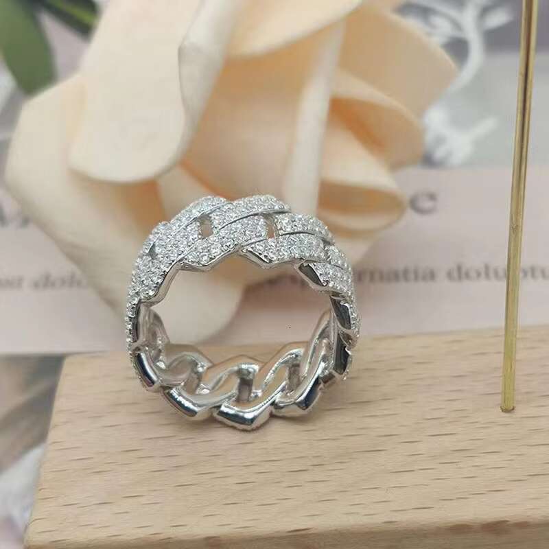 Customized S925 Silver 2rows Hiphop Ring Iced Out Moissanite Diamond Mens Cuban Rings Jewelry