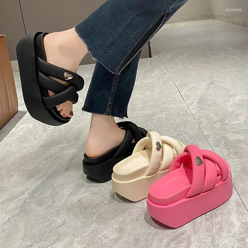 Sandals 2025 Chunky Women's Thick Bottom Wedge Heels Slides 8CM High Platform Casual Beach Flip Flops Woman