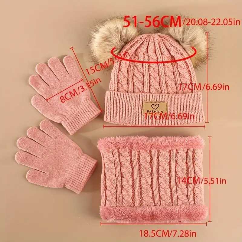 Toddler Kids Pom Decor Beanie Infinity Scarf Gloves Boys Girls Winter Warm SuitXJ251110