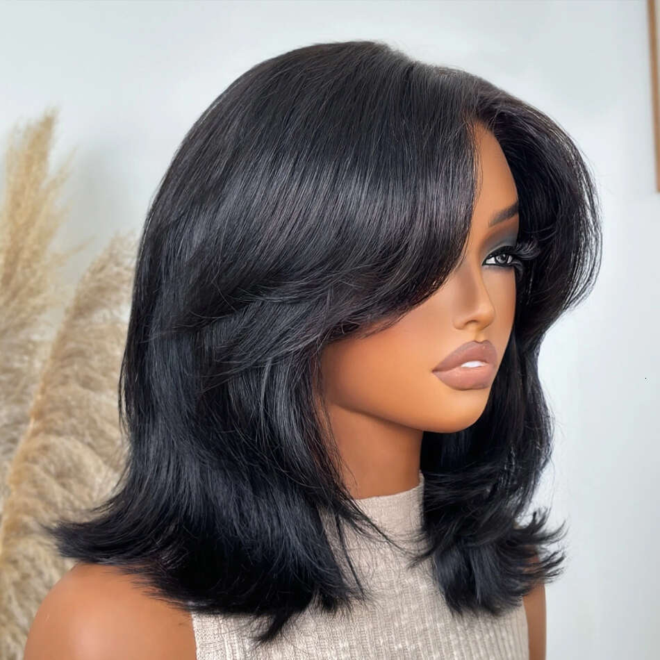 Women's Brazilian Virgin Human Hair Bob Wig - Glueless Front With HD Transparent Lace, 250% Density, Natural Brown/Blondered, Pre-Plucked Baby Ha