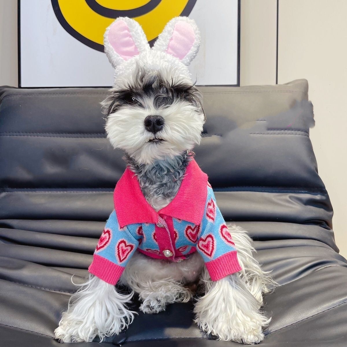 Cute Heart Pattern Dog Sweater, Knitted Pet Cardigan with Pearl Buttons & Lapel Collar, Warm Fashion Apparel for Small Medium Dogs, Soft Comfortable P