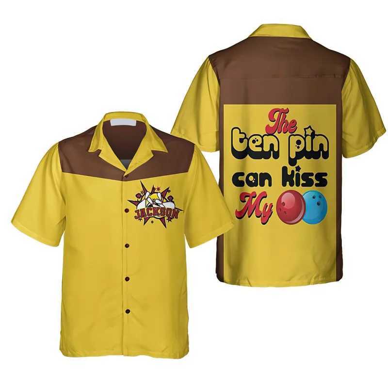 Classic retro bowling print shirt 2023 new Hawaiian mens shirt loose fit Cuban collar mens clothing casual mens top X250410