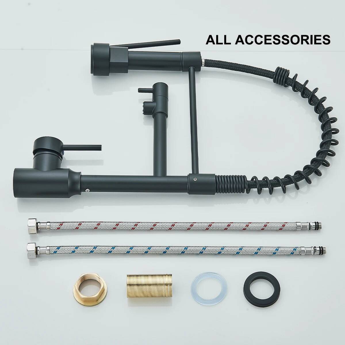 Pull Down Faucet Dual Spout Rotation Hot And Cold Water Mixer Tap Single Handle Deck Mounted Kitchen Sink Crane