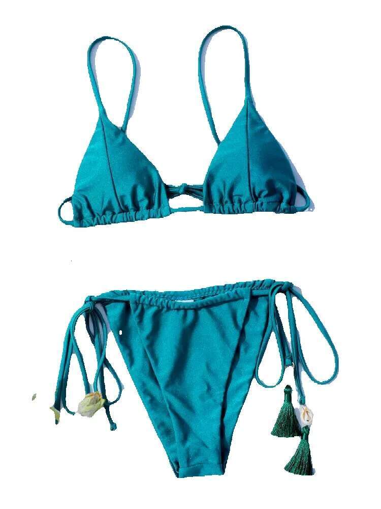 Zrtak thong shell tassel red sexy women's two-piece swimsuit triangle bikini set