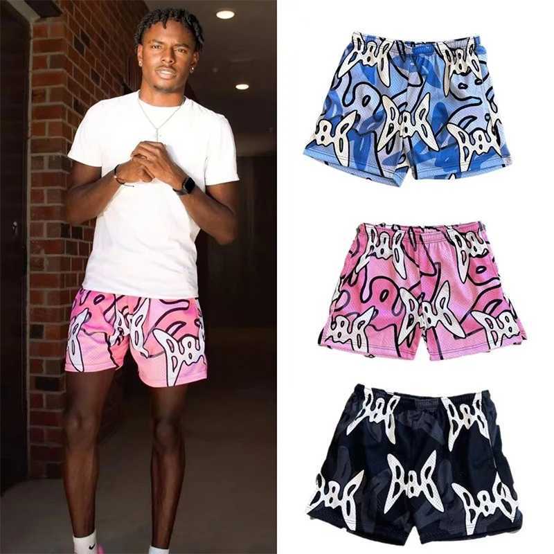 2024 mesh breathable mens shorts gym basketball running quick drying shorts pocket flame print fashionable summer shorts X250410
