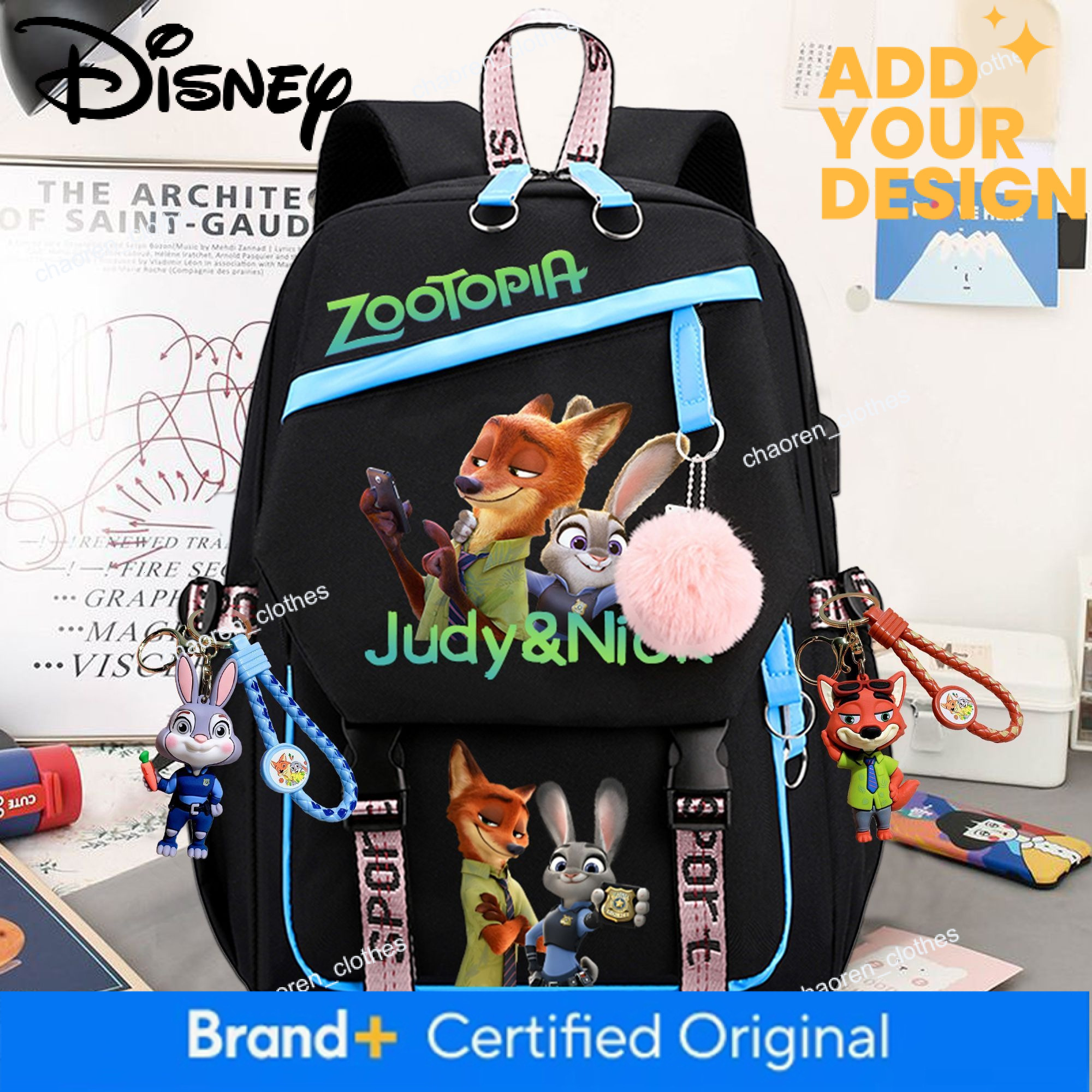 Disney Zootopia Licensed 17inch High-Quality Backpack - Durable Machine Washable, with Adjustable Thickened Shoulder Straps, Reinforced Bottom Design,