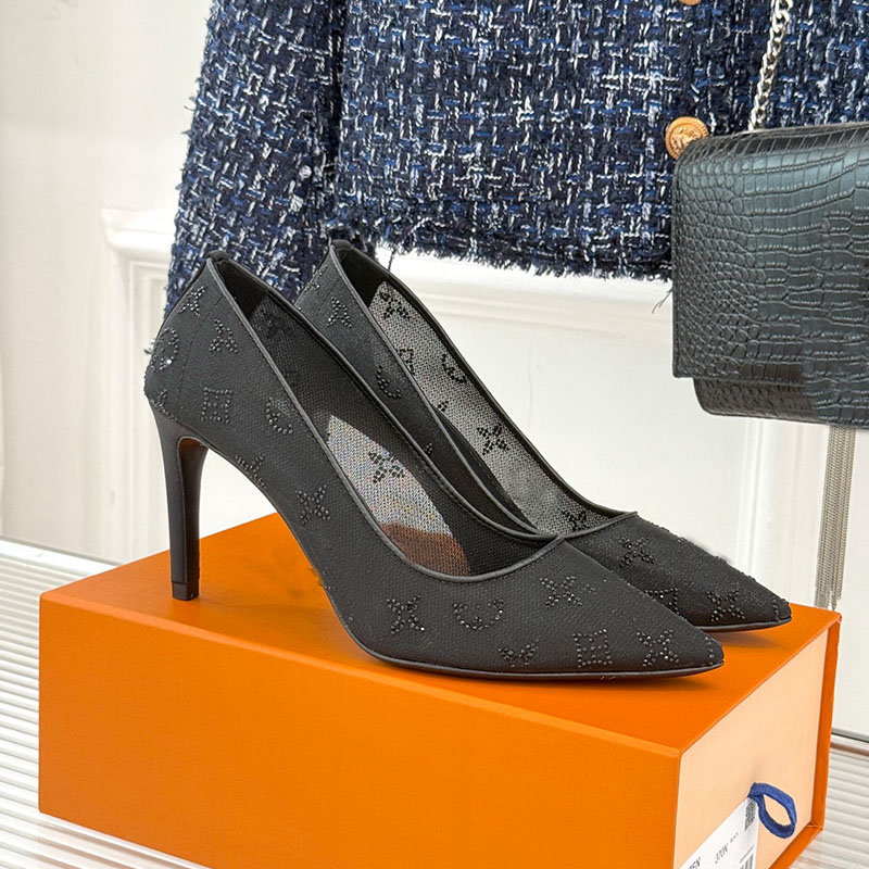 Gala Pump designer shoes Womens Heels Sandals Monogram Pattern Mesh Embroidered Pointed Toe High Stiletto Heel Leather Outsole Luxury Shoes Free Shipping