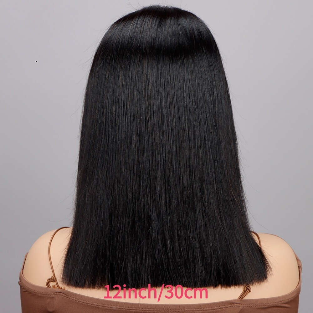 Bob Wig Women Front Pre-Plucked Breathable Mesh Elastic Cap 180% Density Straight Frontal Human Hair Lace Short Wigs Natural Color Suitable For Decora