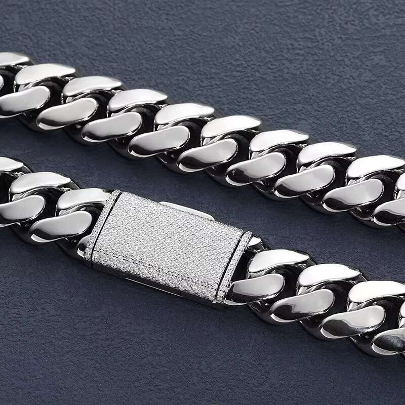 Hip Hop Jewelry Mens 18K Gold 925 Sterling Silver VVS Moissanite Diamond Iced Out Buckle Heavy Plain Cuban Link Chain Necklace