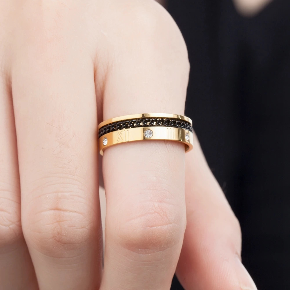 TYO Wedding Ring Stainless Steel Roman Numeral Men Rings High Quality Cubic Zirconia Punk Spinner Chain Women Jewelry For Party 251110