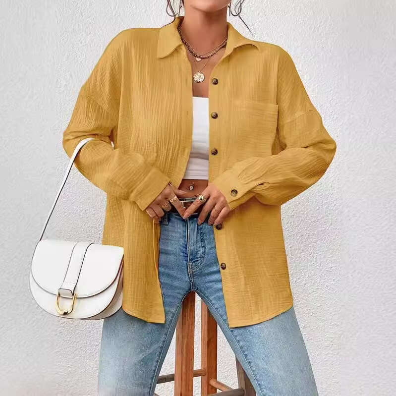 Clothing Autumn 2023 New High-end European and American Amazon Cross-border Women's Shirt Drop Shoulder Batwing Long Sleeve Blouse