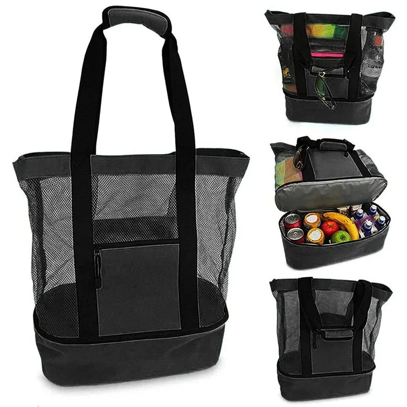 Mesh Transparent Doublelayer Storage High Capacity Shopping Waterproof Bags Tote Portable Heat Preservation Picnic Beach Bag 251110