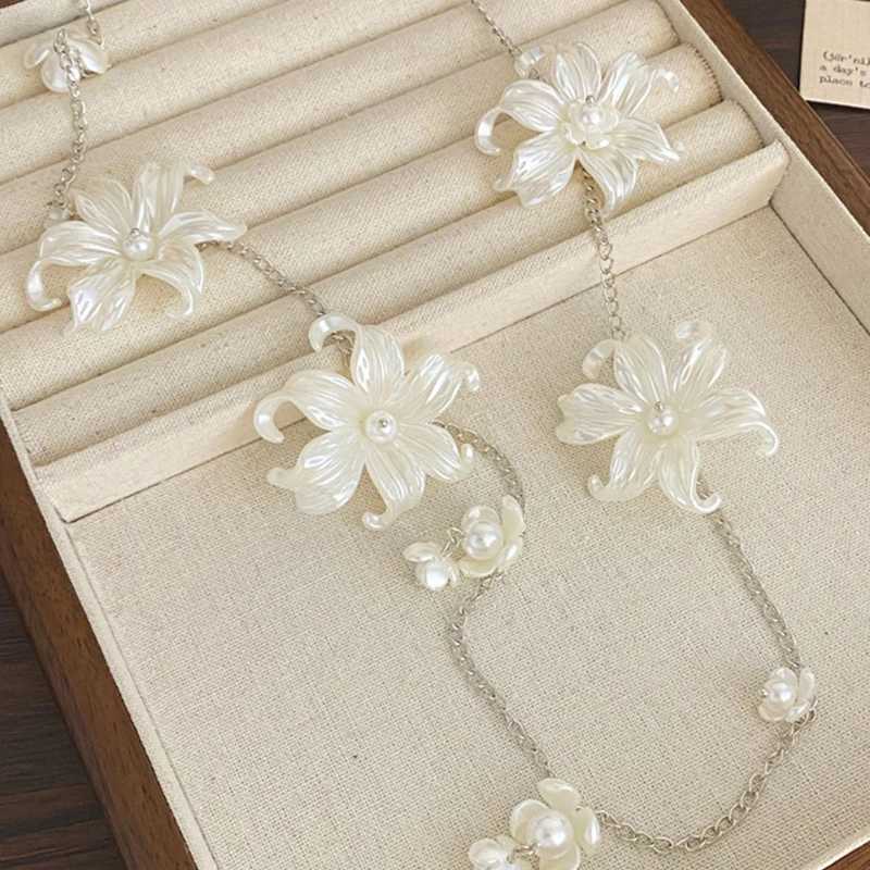 Korean style flower pearl tassel necklace womens sexy pearl Mti layer body chain retro stacked pearl sweater accessories X250410