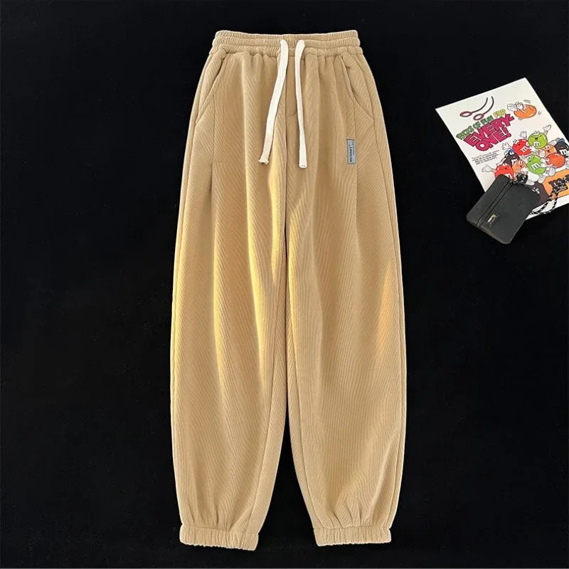 Men Winter Corduroy Plush Extra Thick Pants Lambswool Warm Loose Comfortable Rib Leg Pants Lined Fleece Sports Joggers Trousers 251106