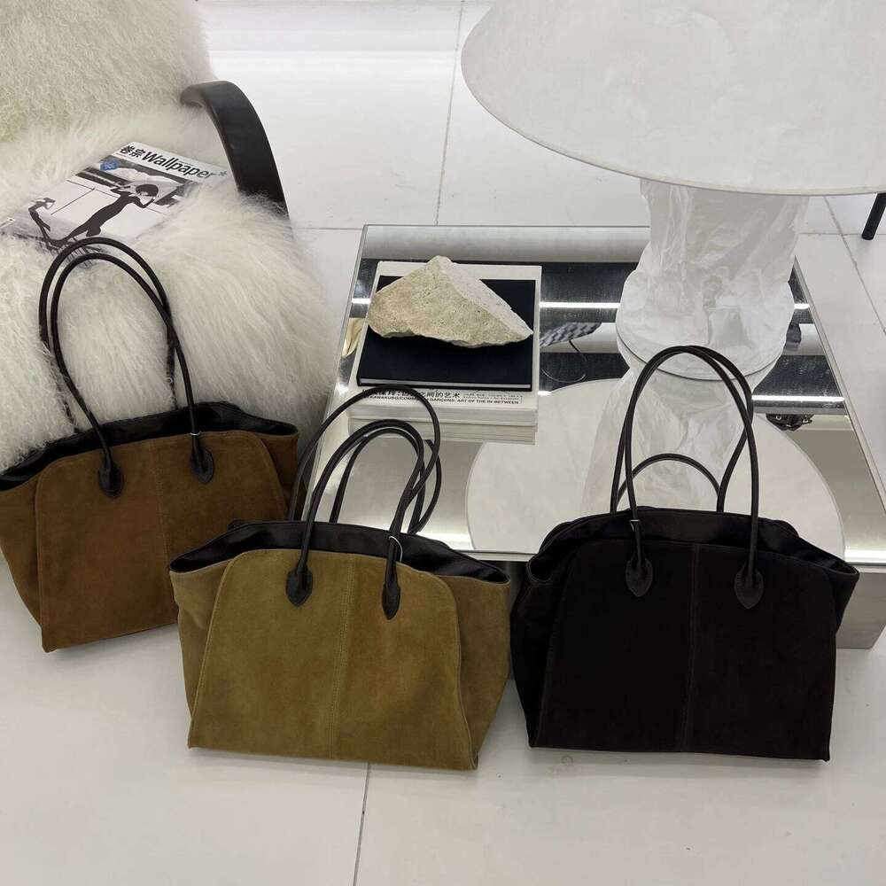 Suede Spliced Cowhide Tote Autumn And Winter New Niche Design Large Capacity Vintage Handheld Shoulder Bag 251110
