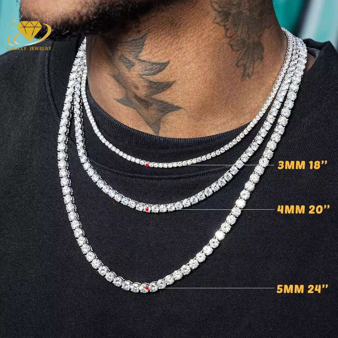 Hip Hop Pendant Accessory 3mm Tennis Chain Pass Diamond Tester Iced Out VVS Moissanite 925 Silver Tennis Chain Necklace