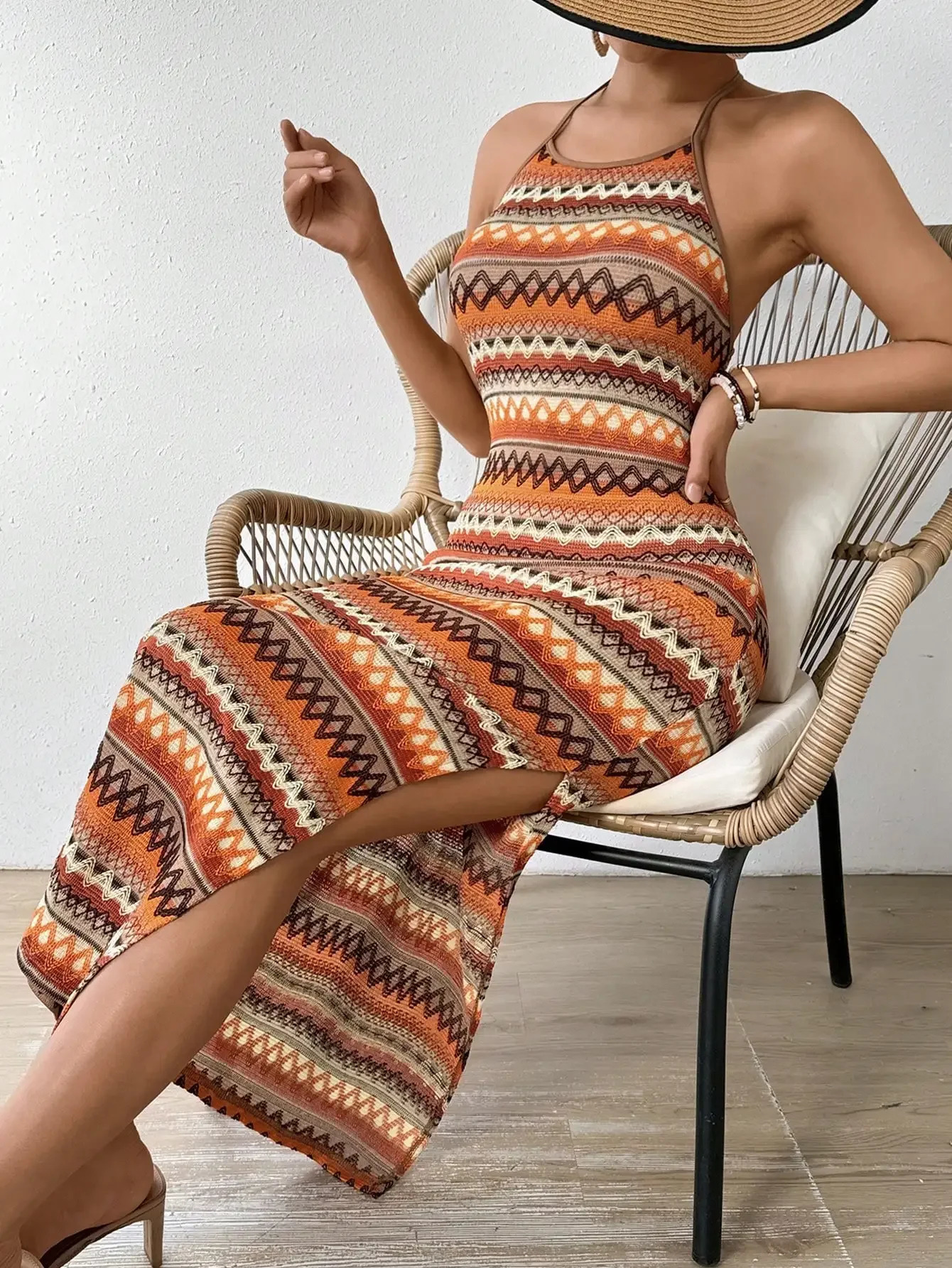 Elegant casual womens dress strapless sleeveless full body printed rope skirt 250409