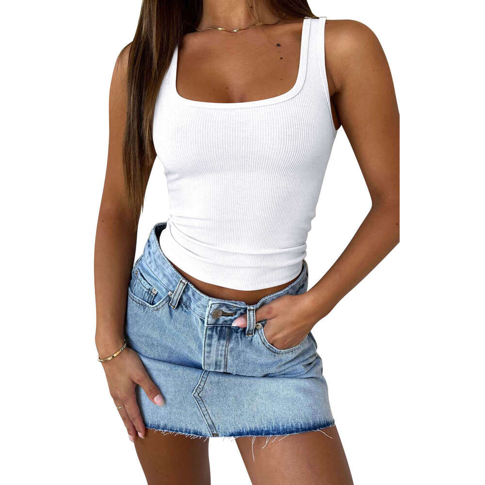 2025 Cross-Border Women's Fashion Amazon TK New European and American Sexy Y2K Slim Fit Solid Color Hot Girl Summer Ribbed Tank Top