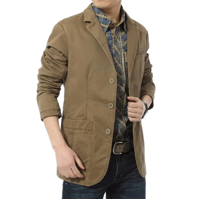 Spring and summer business casual slim fit solid color jacket cotton denim highquality largesized set M5XL 250401