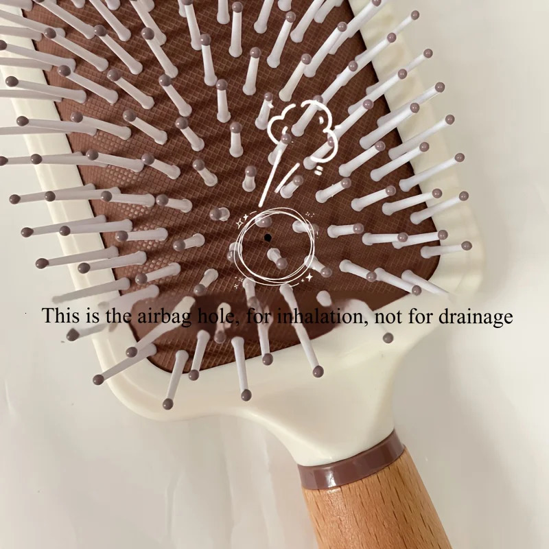 Wooden handle air cushion massage comb for girls with large curly hair and cute air bag comb 251107
