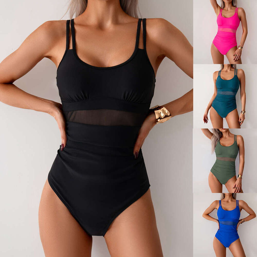Europe and America one-piece women's mesh splicing swimsuit bikini wholesale 2025 temperament versatile new trendy clothing ins