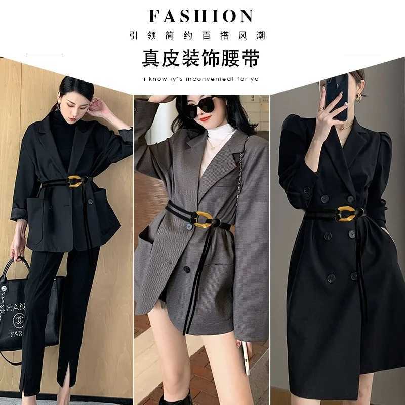 Knot Fem waist chain thin belt retro double-layer real belt gold buckle womens fashion belt X250410